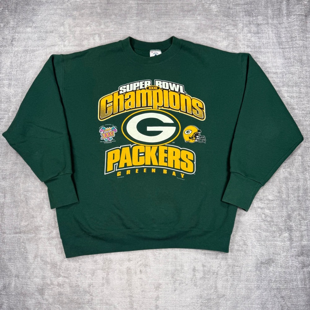 Green Bay Packers Sweatshirt Mens XL Green Vintage 1997 Super Bowl XXXI Champs